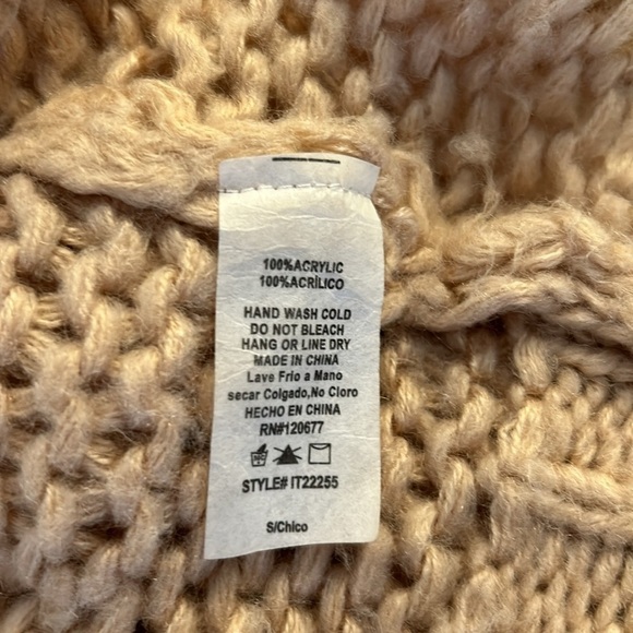 Forever 21 Tan Knit Distressed Cropped Long Sleeve Sweater Size Small - Picture 7 of 7